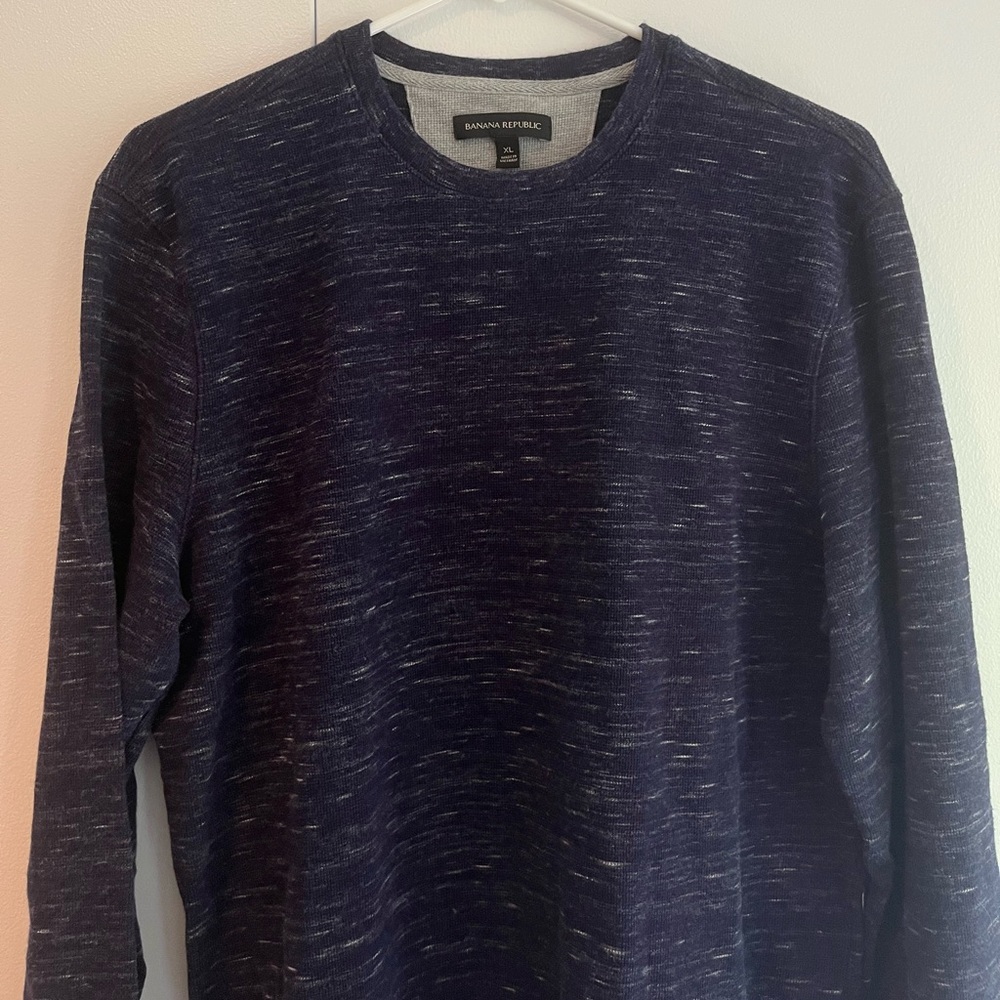 Men’s Banana Republic Waffle Crew Long Sleeve Shirt in Heather Navy Size XL